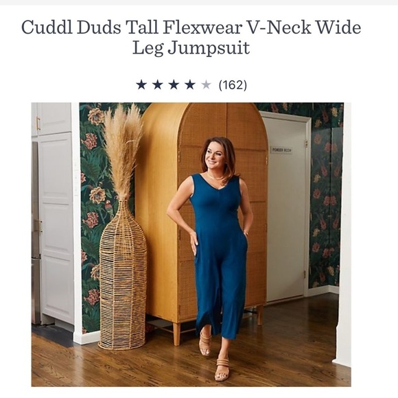 Cuddl Duds Pants - Cuddl Duds Tall Flexwear V-Neck Wide Leg Jumpsuit Size Large TALL Black A373508